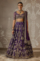 Royal Purple Heavy Sequins & Zari Embroidered Premium Faux Georgette Designer Bridal Lehenga Choli