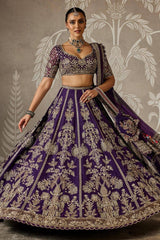 Royal Purple Heavy Sequins & Zari Embroidered Premium Faux Georgette Designer Bridal Lehenga Choli