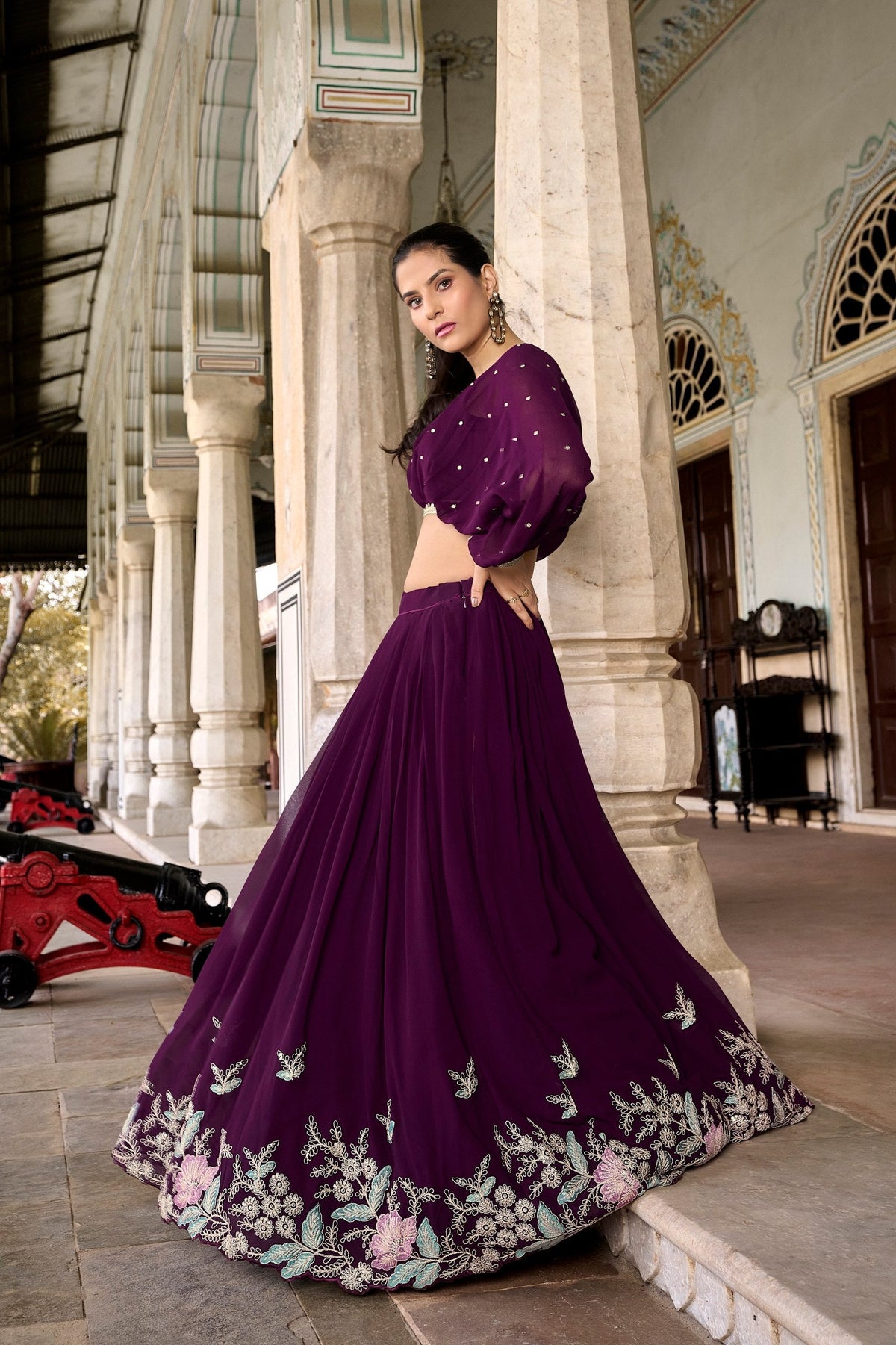Mustard Yellow Tasar Silk Designer Lehenga Choli with Floral Print, Gota Patti Touch Up & Koti
