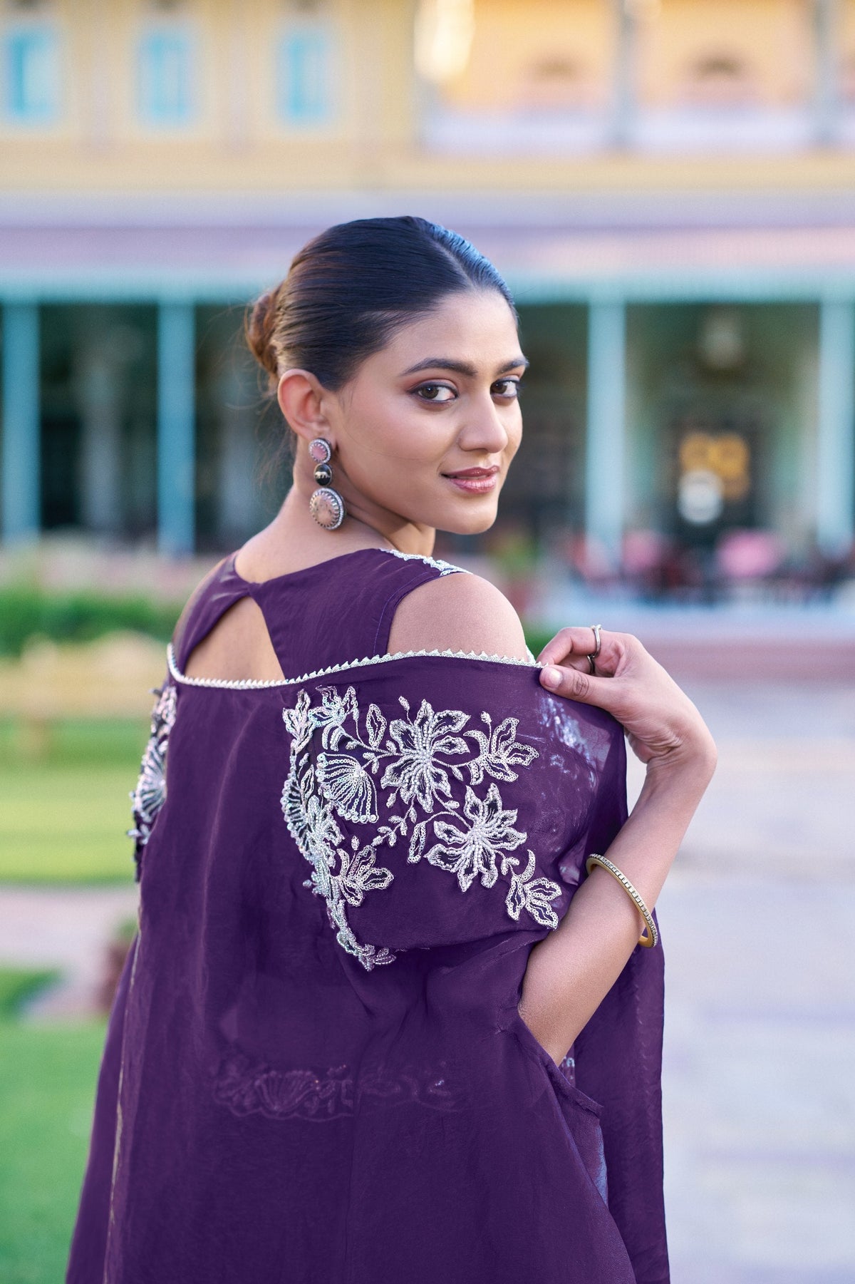 Deep Purple Designer Silk Lehenga Choli with Sequins Embroidery Blouse & Matching Koti