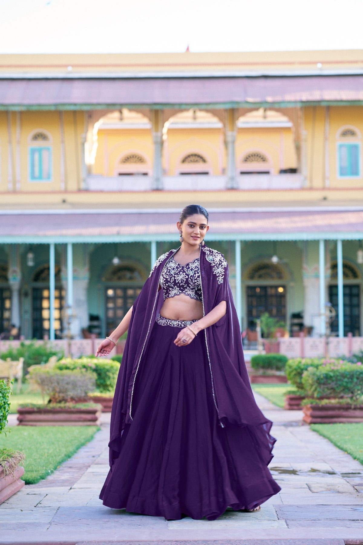 Deep Purple Designer Silk Lehenga Choli with Sequins Embroidery Blouse & Matching Koti