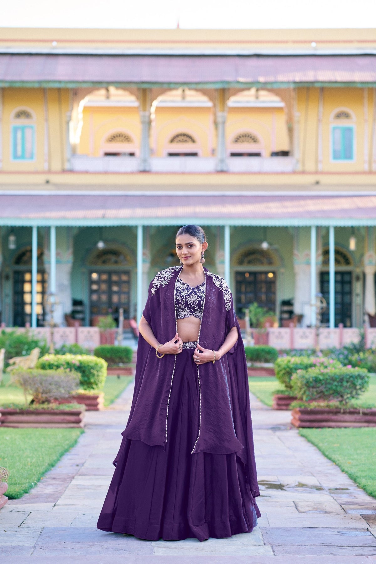 Deep Purple Designer Silk Lehenga Choli with Sequins Embroidery Blouse & Matching Koti