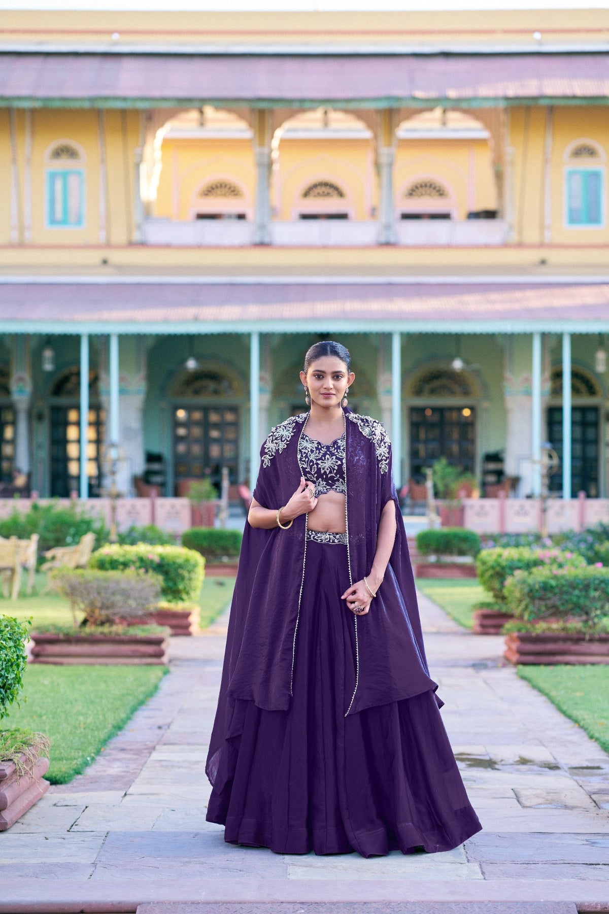 Deep Purple Designer Silk Lehenga Choli with Sequins Embroidery Blouse & Matching Koti