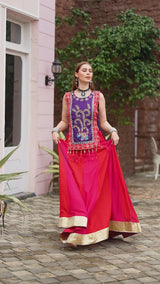 Purple & Red Pure Cotton Designer Lehenga Choli with Shrug & Lampi Lace Work