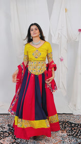 Vibrant Multi-Color Magic Cotton Designer Lehenga Choli with Real Mirror Work & Kodi Lace Dupatta