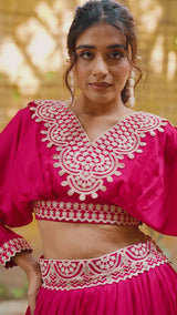 Magenta Pink Vichitra Silk Designer Lehenga Choli with Thread Embroidery Work & Blouse